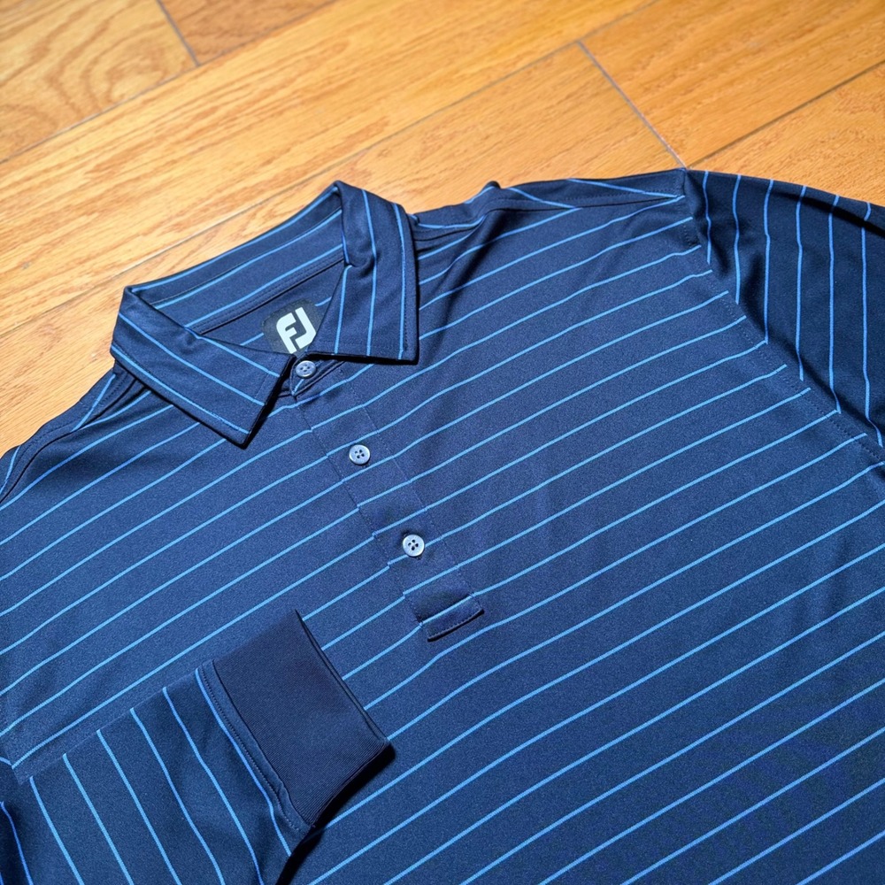 FootJoy Golf Polo Mens XL Blue Striped Long Sleeve Performance Shirt Sporty
